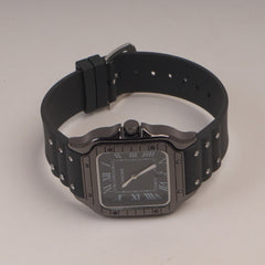 Black Straps Mans Square Shape Watch With Black Dial