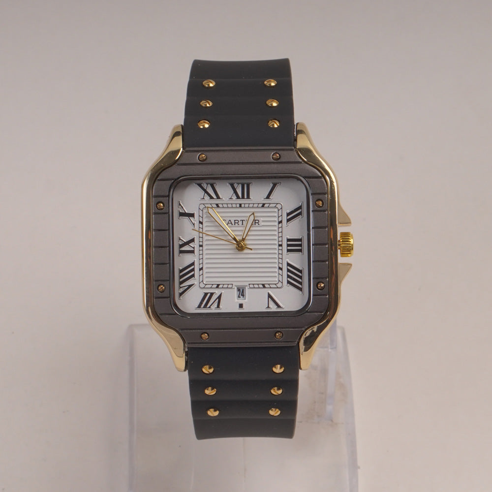 Black Straps Mans Square Shape Watch With White Dial