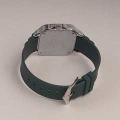 Green Straps Mans Square Shape Watch With Black Dial