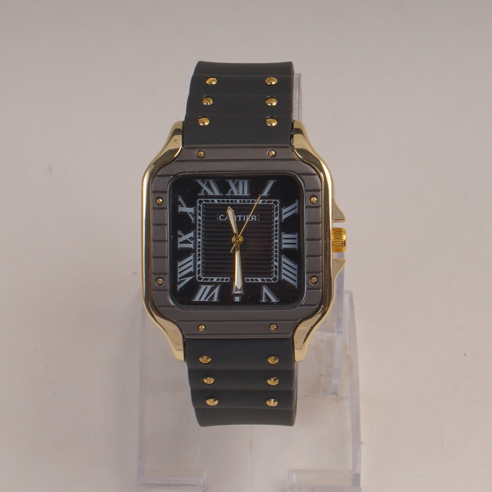 Black Straps Mans Square Shape Watch With Black Dial