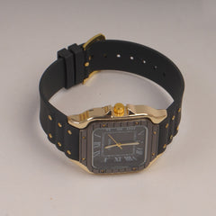 Black Straps Mans Square Shape Watch With Black Dial