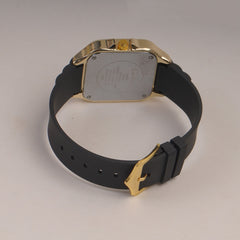 Black Straps Mans Square Shape Watch With Black Dial