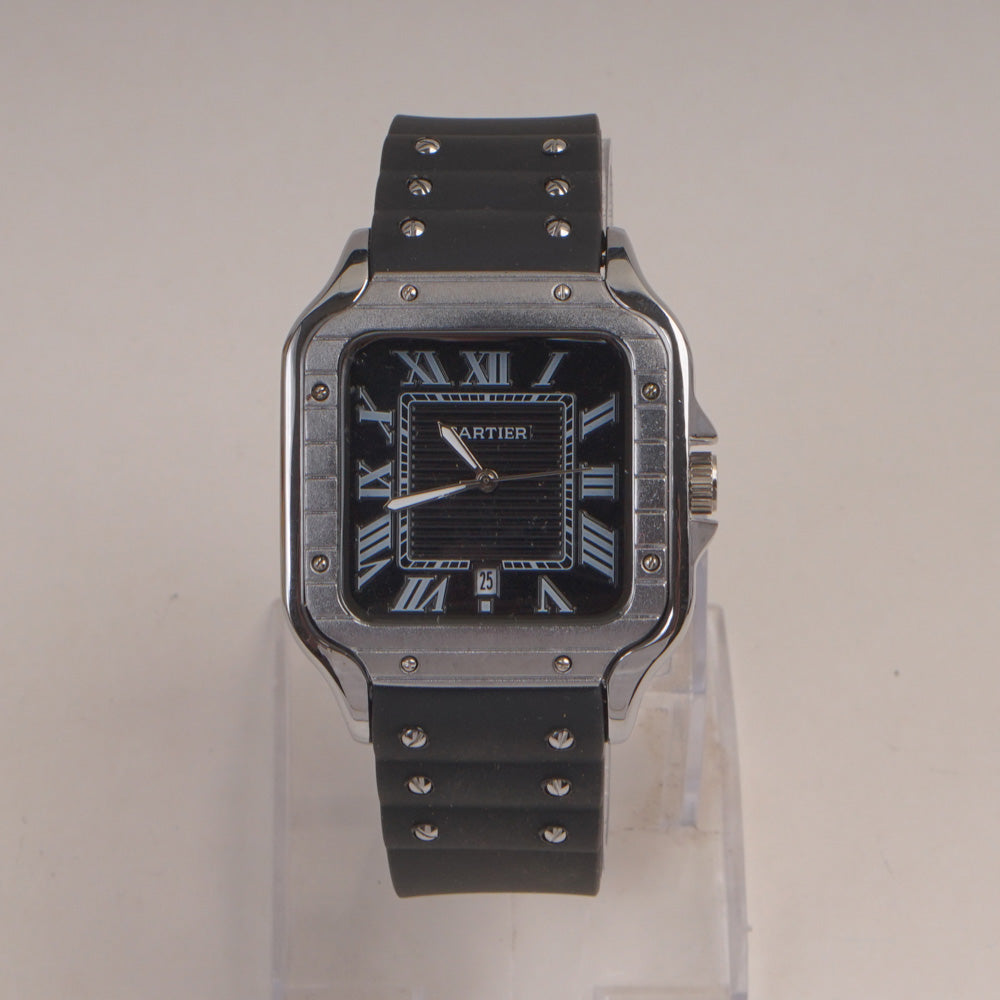 Black Straps Mans Square Shape Watch With Black Dial