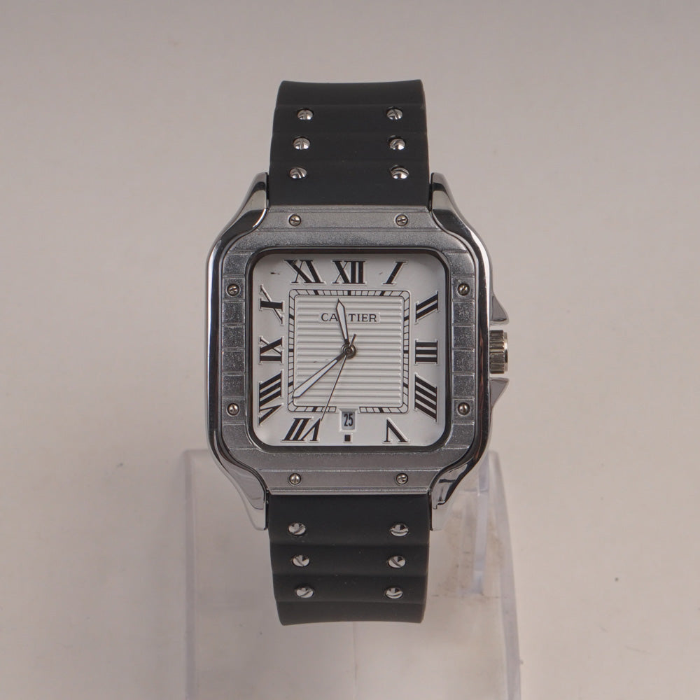 Black Straps Mans Square Shape Watch With White Dial