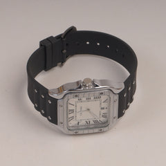 Black Straps Mans Square Shape Watch With White Dial