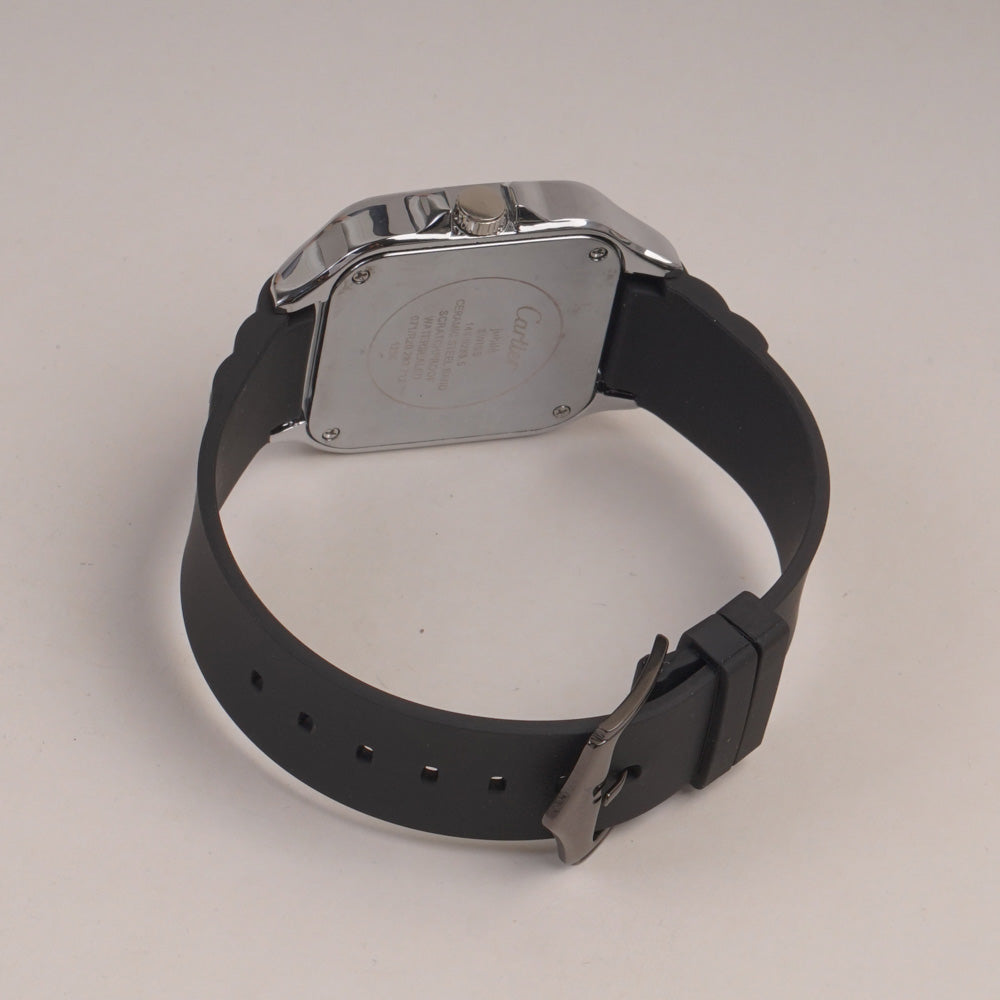 Black Straps Mans Square Shape Watch With White Dial