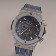 Blue Straps Mans Watch With Silver Dial