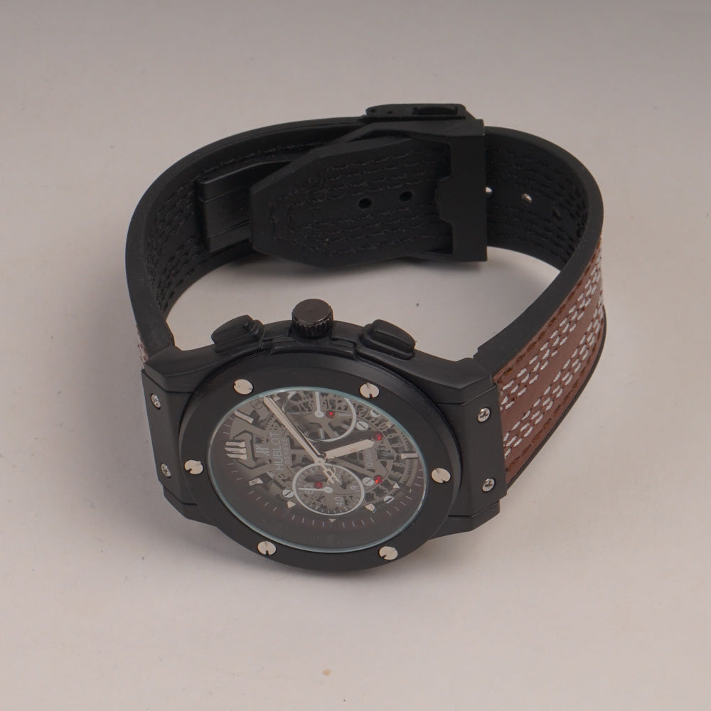 Brown Straps Mans Watch With Black Dial