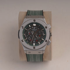 Green Straps Mans Watch With Silver Dial