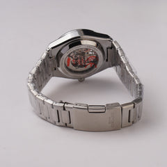 Mans Automatic Chain Wrist Watch Silver Blk