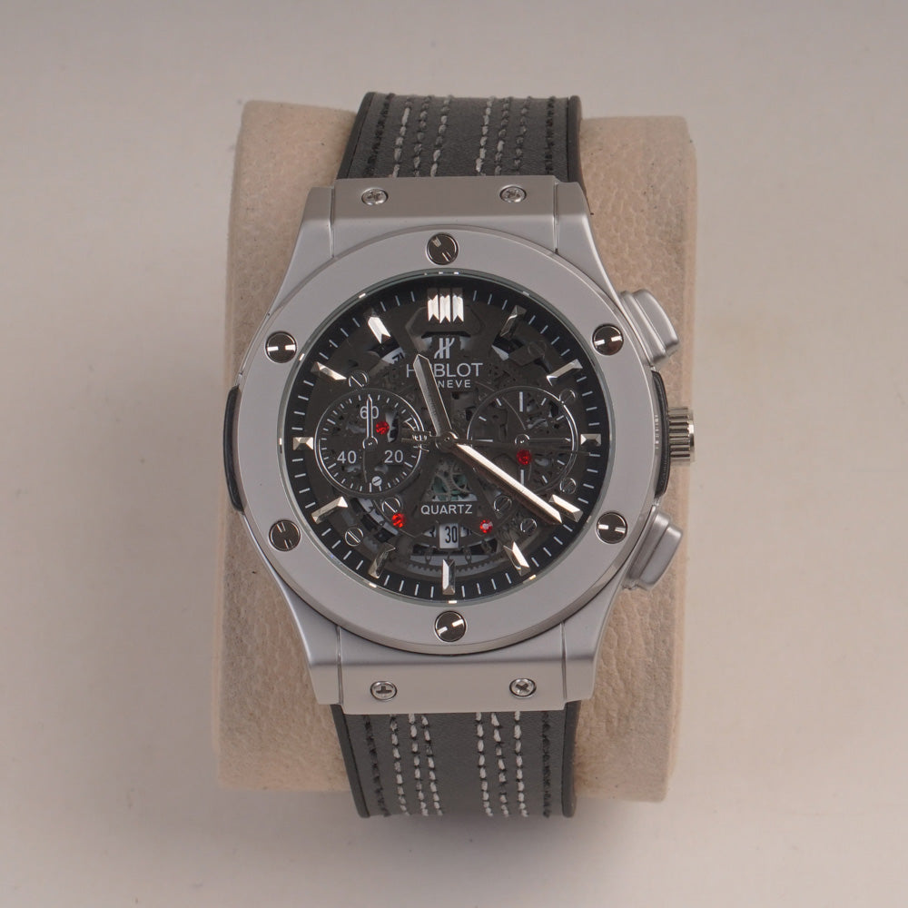 Grey Straps Mans Watch With Silver Dial