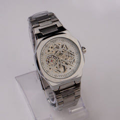 Mans Automatic Chain Wrist Watch Silver Wht
