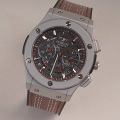 Brown Straps Mans Watch With Silver Dial