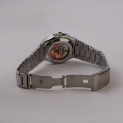 Mans Automatic Chain Wrist Watch Silver Wht