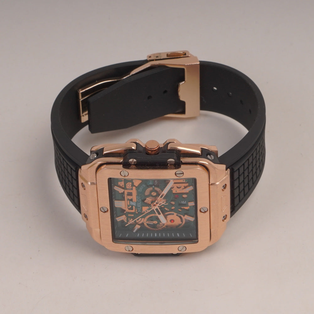 Black Straps Mans Watch With Rosegold Dial