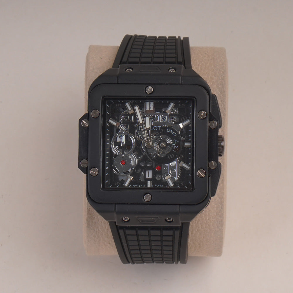 Black Straps Mans Watch With Black Dial