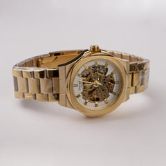 Mans Automatic Chain Wrist Watch Golden Wht
