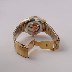 Mans Automatic Chain Wrist Watch Golden Wht