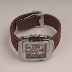 Brown Straps Mans Watch With Silver Dial