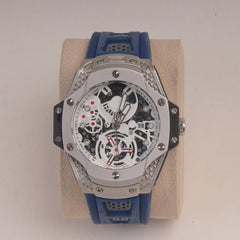 Blue Straps Mans Watch With Silver Dial