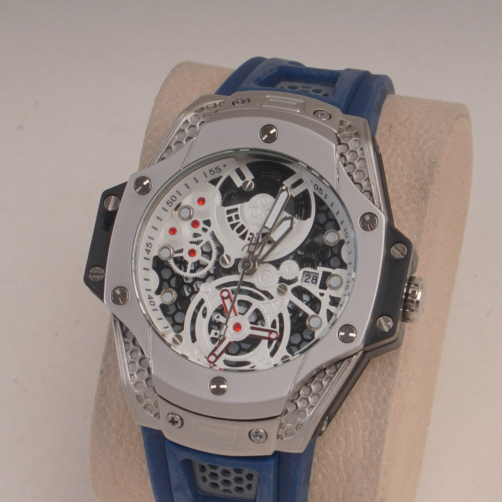 Blue Straps Mans Watch With Silver Dial