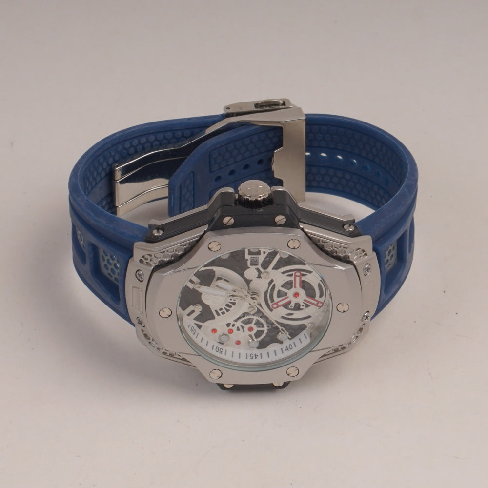 Blue Straps Mans Watch With Silver Dial