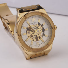 Mans Automatic Chain Wrist Watch Golden Wht 1