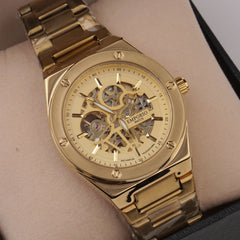 Mans Automatic Chain Wrist Watch Golden Gld