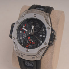 Black Straps Mans Watch With Silver Dial