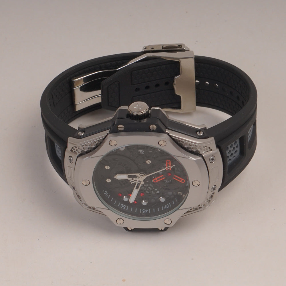 Black Straps Mans Watch With Silver Dial