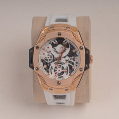 White Straps Mans Watch With Rosegold Dial