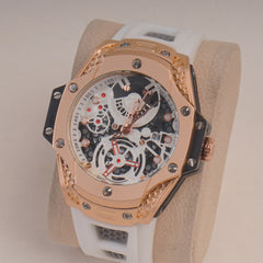 White Straps Mans Watch With Rosegold Dial