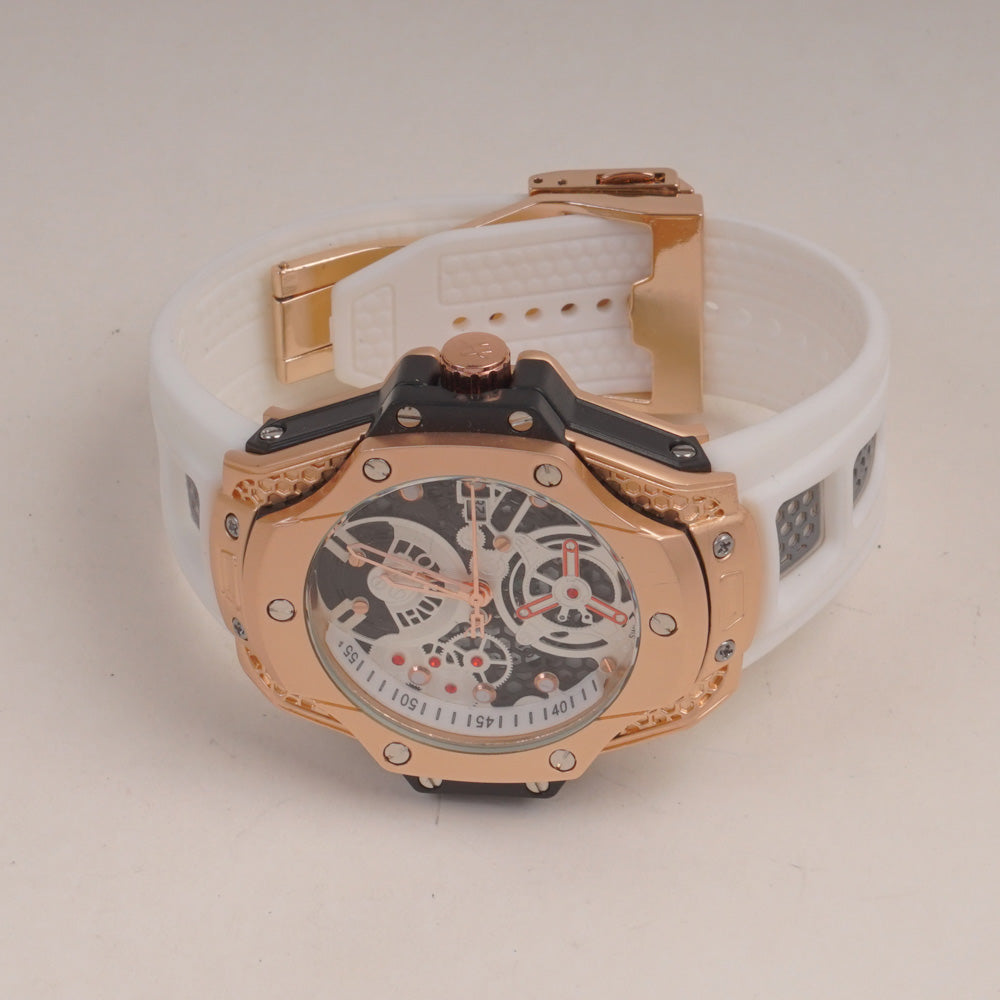 White Straps Mans Watch With Rosegold Dial