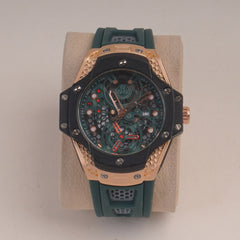 Green Straps Mans Watch With Rosegold Blk Dial