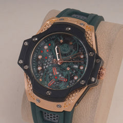 Green Straps Mans Watch With Rosegold Blk Dial