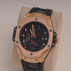 Black Straps Mans Watch With Rosegold Dial