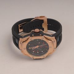 Black Straps Mans Watch With Rosegold Dial