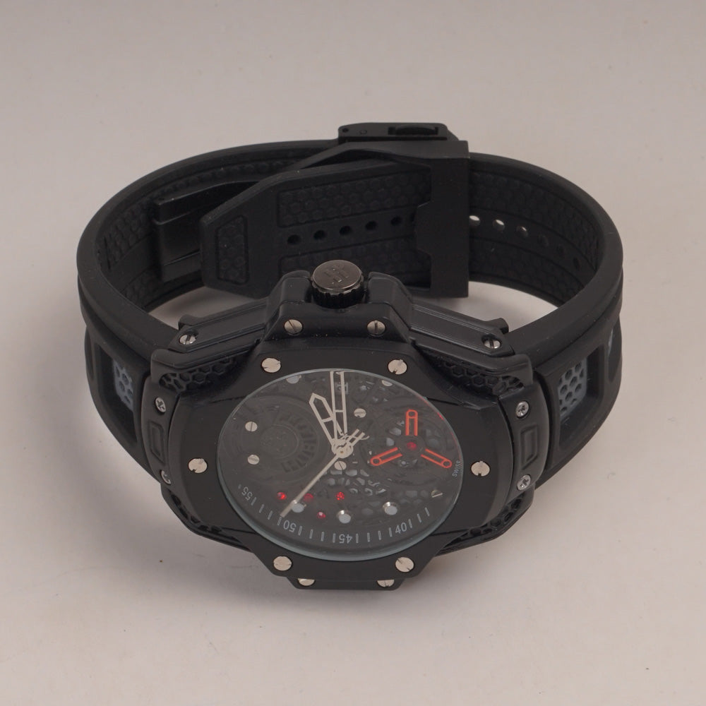 Black Straps Mans Watch With Black Dial