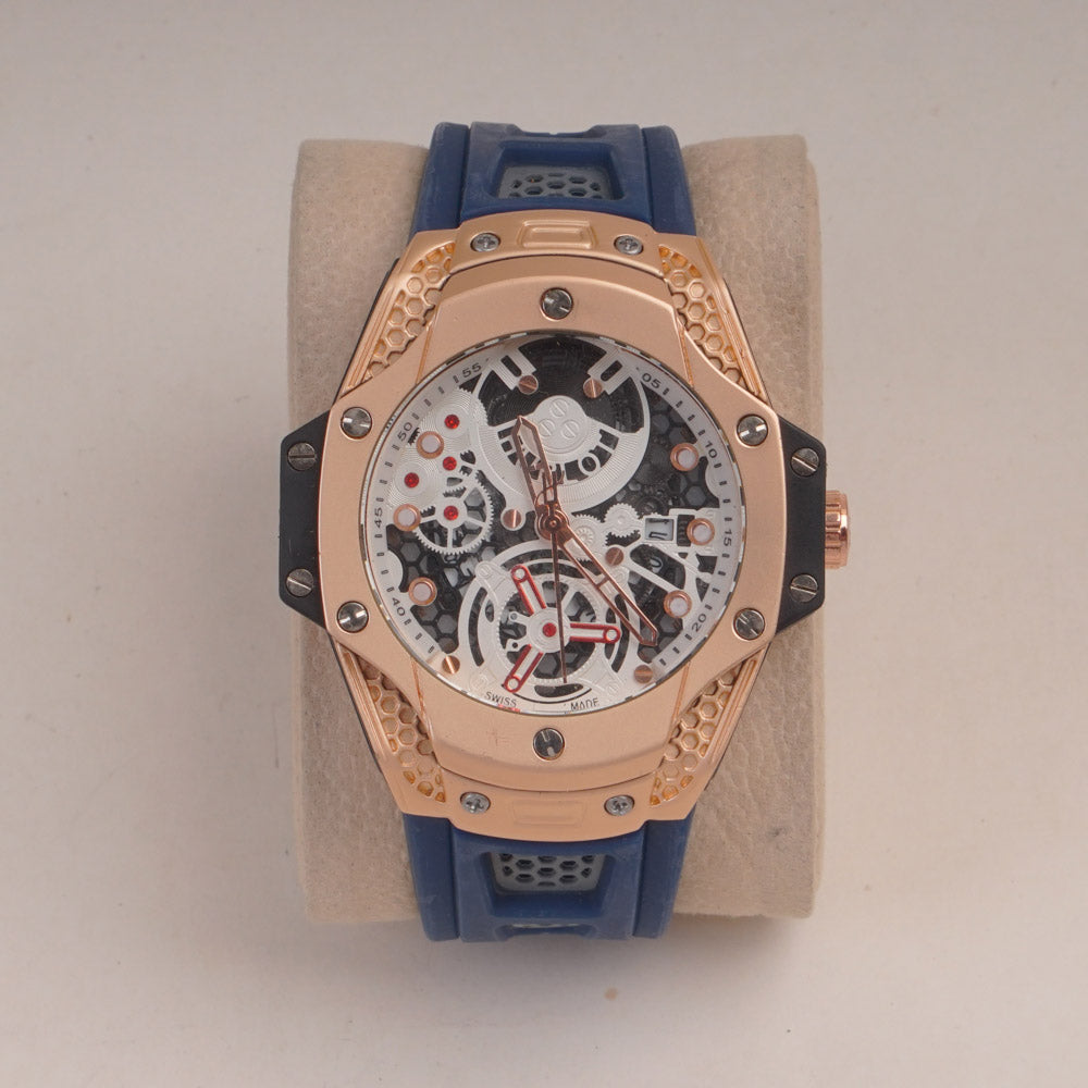 Blue Straps Mans Watch With Rosegold Dial