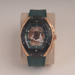 Green Straps Mans Watch With Black Rsgld Dial