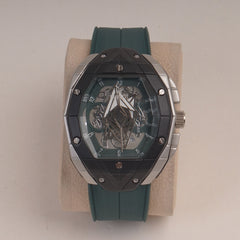 Green Straps Mans Watch With Black Slvr Dial