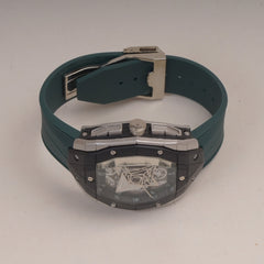 Green Straps Mans Watch With Black Slvr Dial