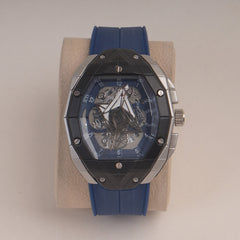 Blue Straps Mans Watch With Black Slvr Dial