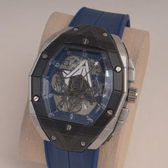 Blue Straps Mans Watch With Black Slvr Dial