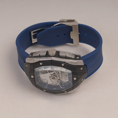 Blue Straps Mans Watch With Black Slvr Dial