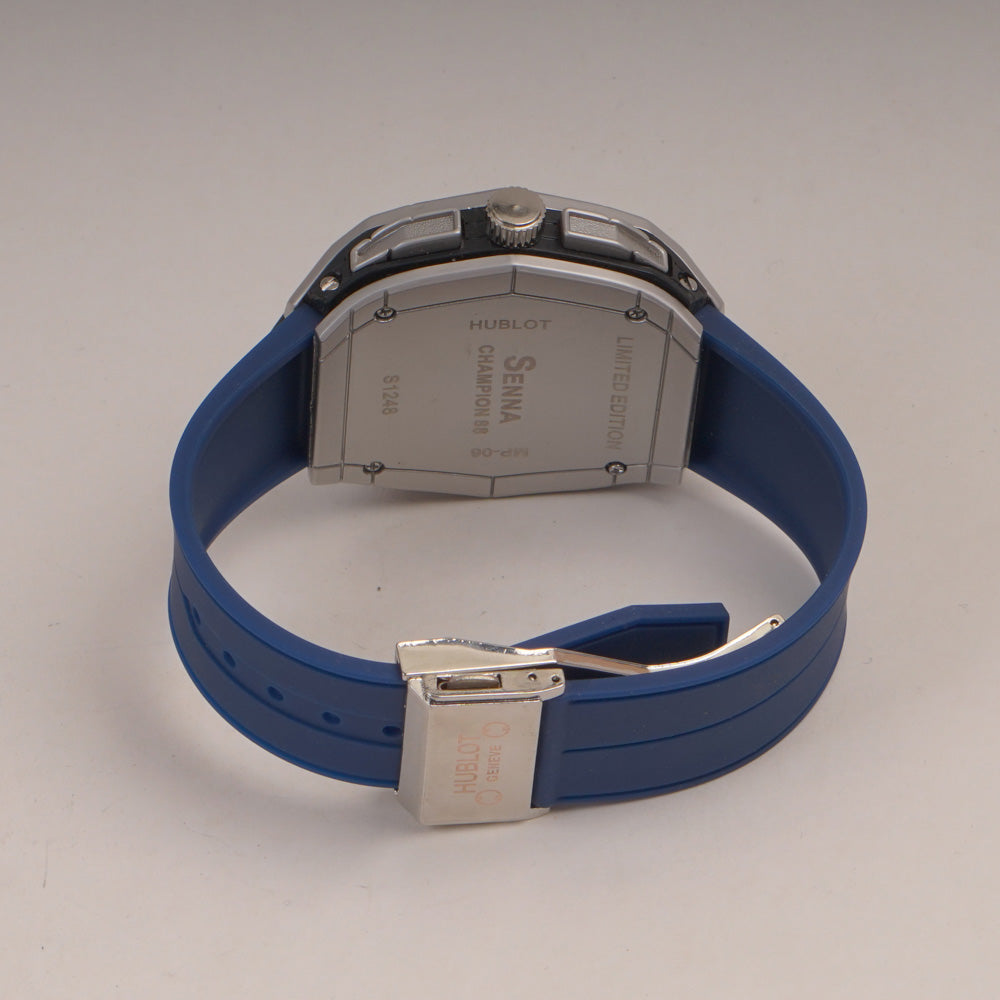 Blue Straps Mans Watch With Black Slvr Dial