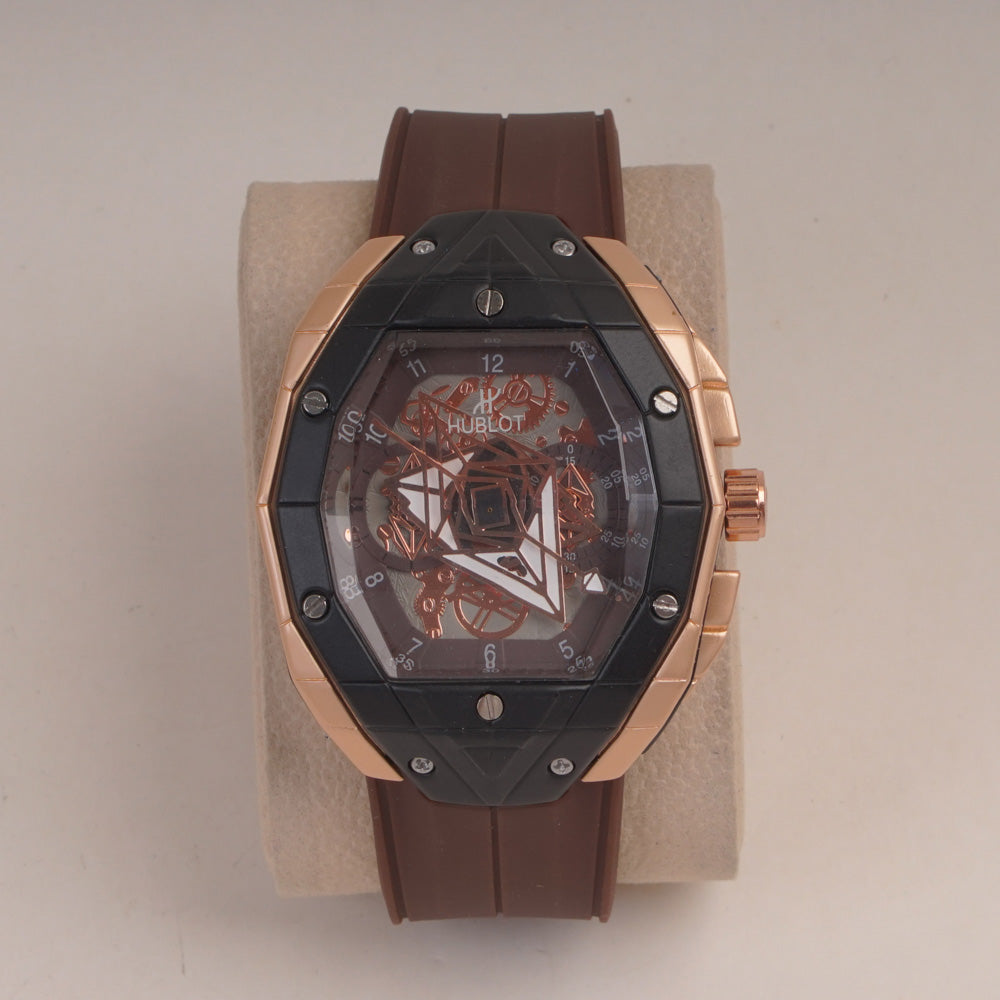 Brown Straps Mans Watch With Black Rsgld Dial