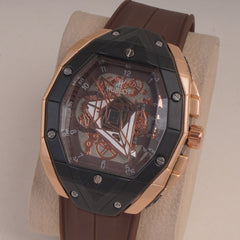 Brown Straps Mans Watch With Black Rsgld Dial