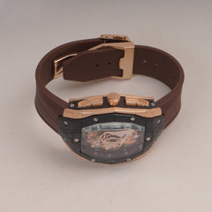 Brown Straps Mans Watch With Black Rsgld Dial