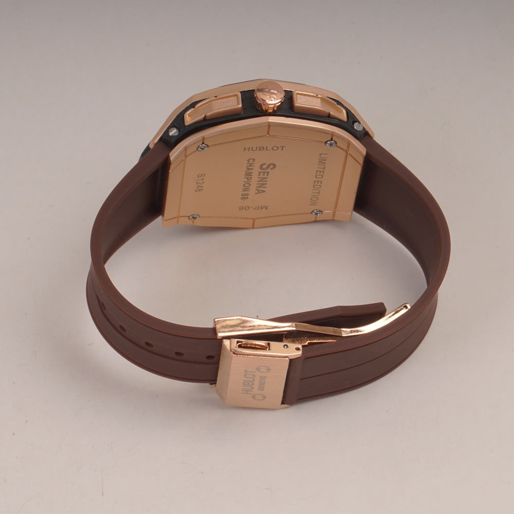 Brown Straps Mans Watch With Black Rsgld Dial